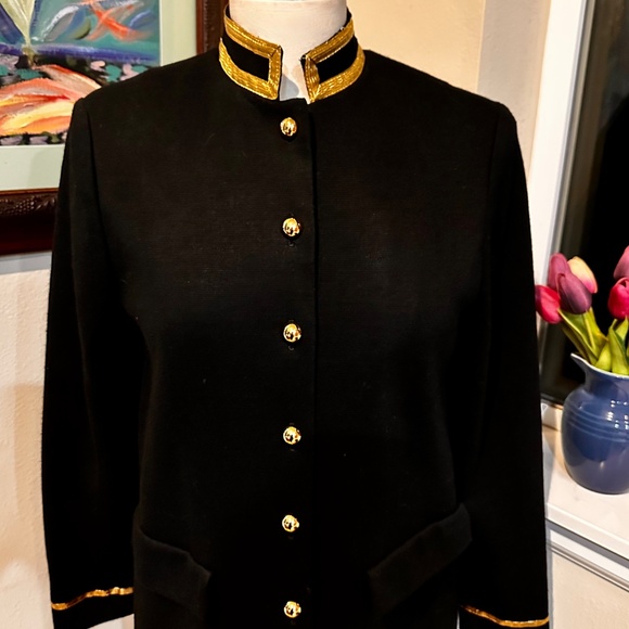 Black and Gold " Military Look" 80s Coat Dress by Leslie Fay Petites - Sz 8 - Picture 4 of 14